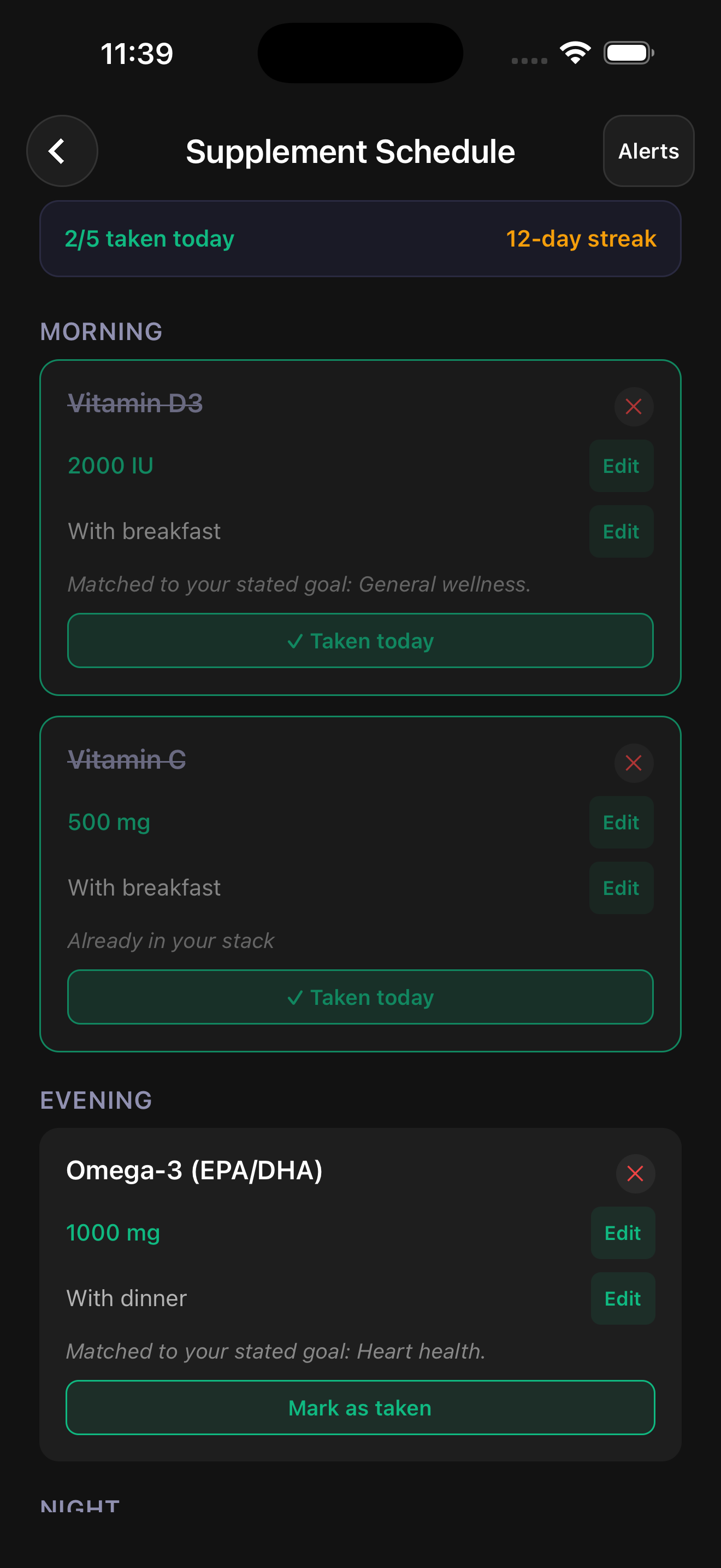 SupplementAI supplement schedule and streak reminders